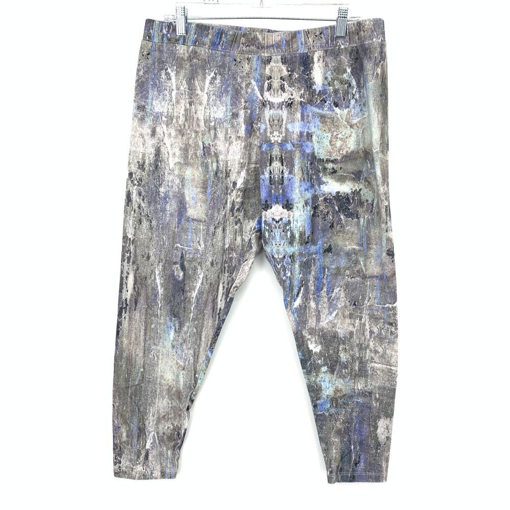 Soft Surroundings Cropped Pull On Waist Pant Womens PXL Abstract Print Blue Gray